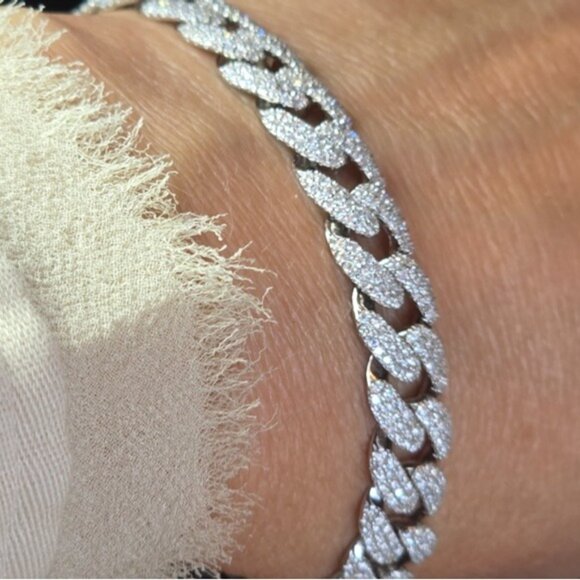 925 Sterling Silver Unisex Cuban Link Bracelet 7" with Real Moissanite Gem - Picture 4 of 12